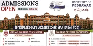Jinnah College for Women Peshawar Merit List 2026