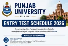 Punjab University Entry Test Schedule 2026