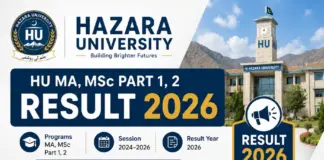 Hazara University HU MA, MSc Part 1, 2 Result 2026