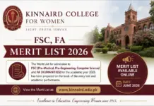 Kinnaird College for Women FSC, FA Merit List