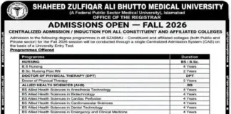Shaheed Zulfiqar Ali Bhutto Medical University Islamabad Admission 2026