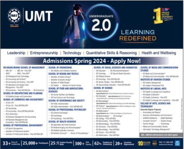 University Of Management And Technology UMT Admissions 2024