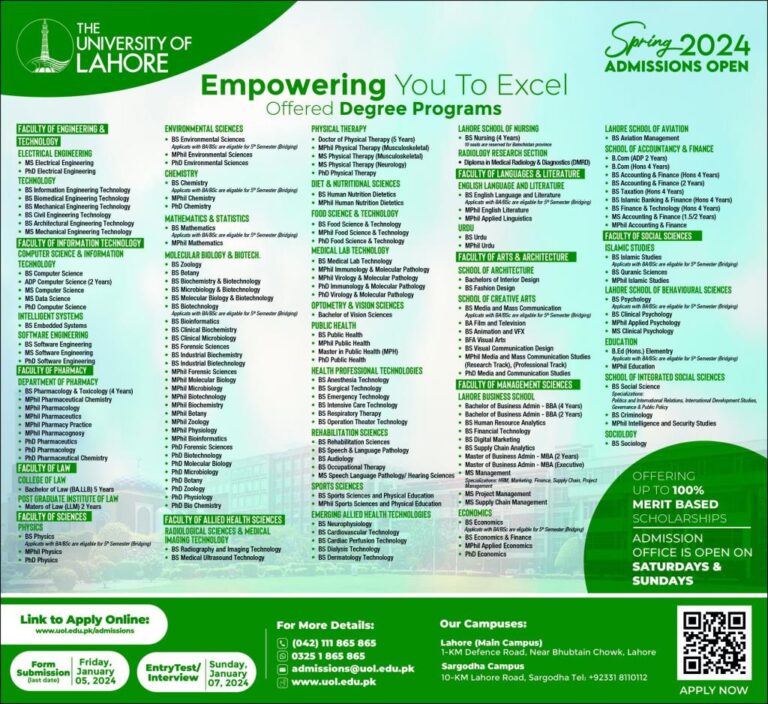 University Of Lahore UOL Admission 2025 Apply Online | Last Date