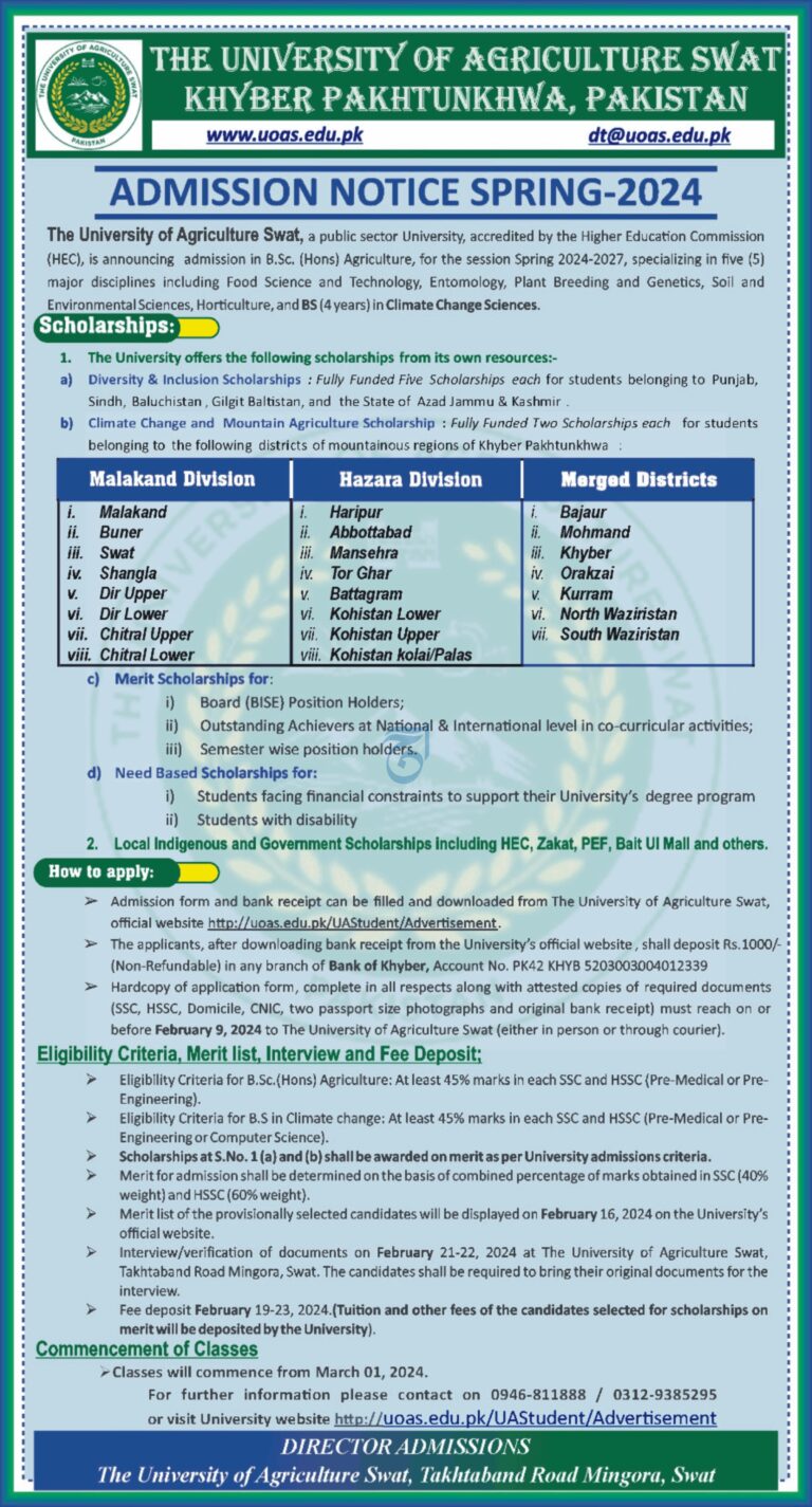 University of Agriculture SWAT Admission 2025 Last Date
