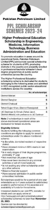 Pakistan Petroleum Limited PPL Scholarship