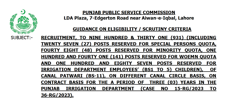 PPSC Canal Patwari Result