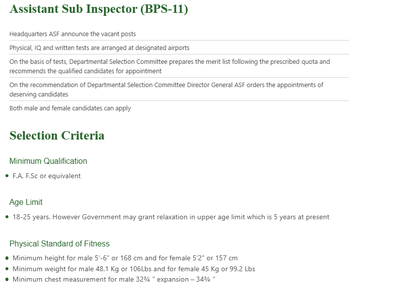 ASF Jobs 2025 for Assistant Sub-Inspector