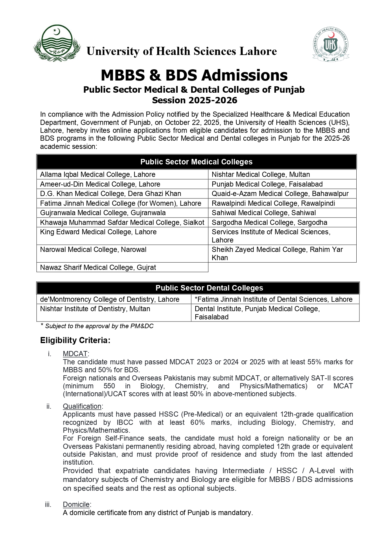 MBBS Admission 2026 Advertisement