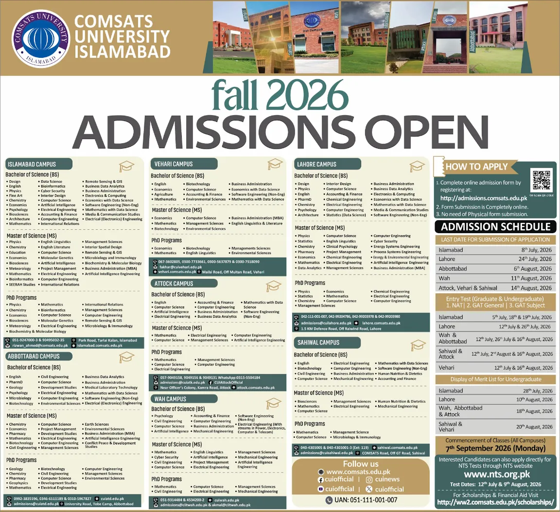 COMSATS University Merit List 2026
