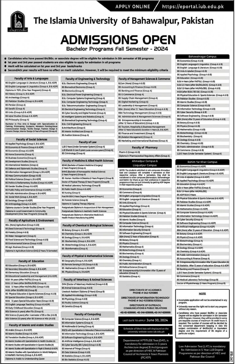 Islamia University of Bahawalpur IUB Admission 2025
