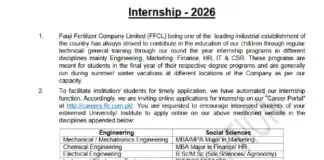 Fauji Fertilizer Company Internship 2026