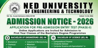 NED University Karachi Admission 2026