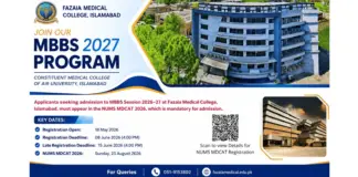Fazaia Medical College Islamabad MBBS Merit List 2026