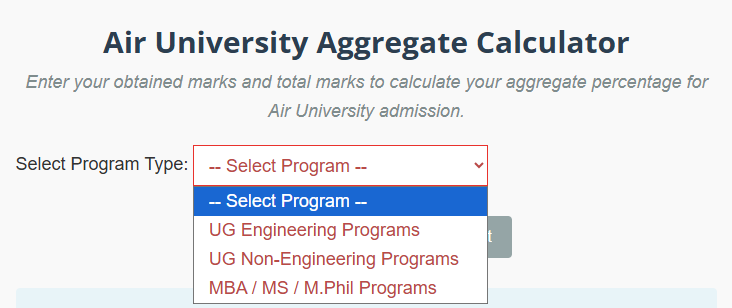 Air University Aggregate Calculator 