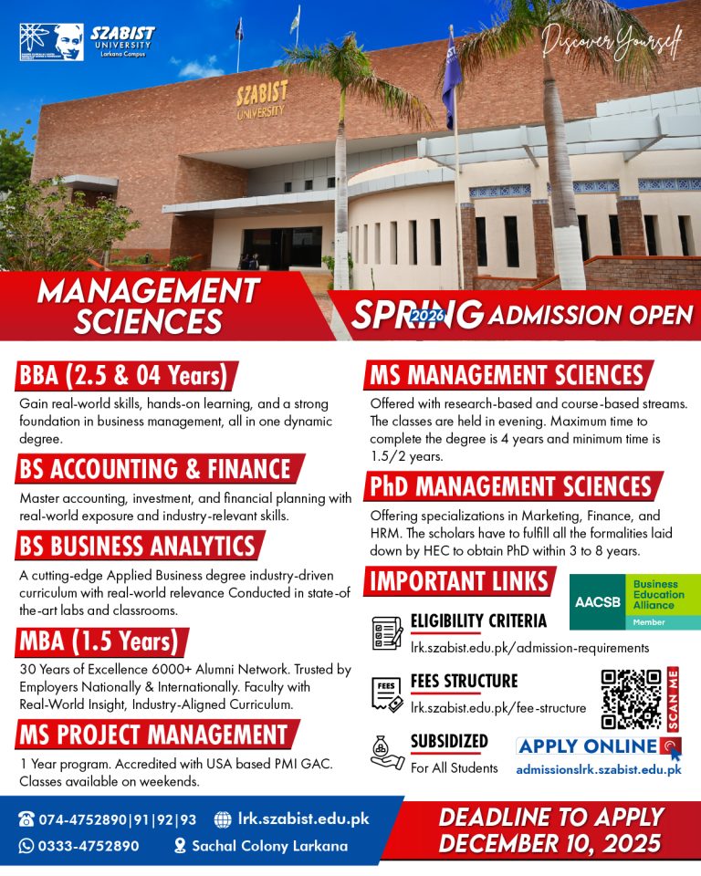 SZABIST Admission 2026 Fee Structure