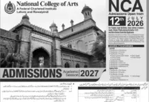 National College of Arts NCA Lahore Admissions 2026