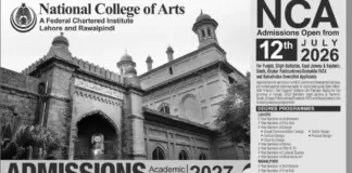 National College of Arts NCA Lahore Admissions 2026