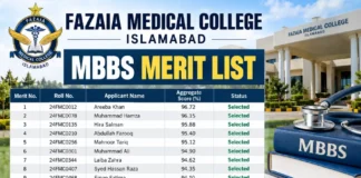 Fazaia Medical College Islamabad MBBS Merit List